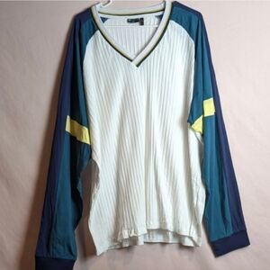 ASOS V Neck Blue and White Ribbed Long Sleeve Tee size XL